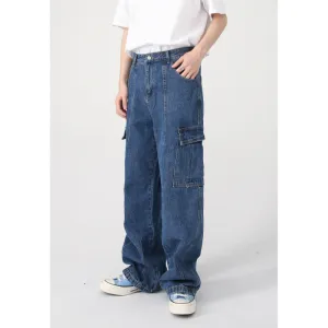 Men's Vintage Loose Overalls Jeans with Pockets