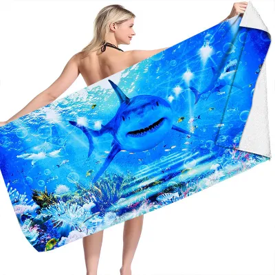 Cartoon Ocean Shark Printed Microfiber Beach Towel for Women