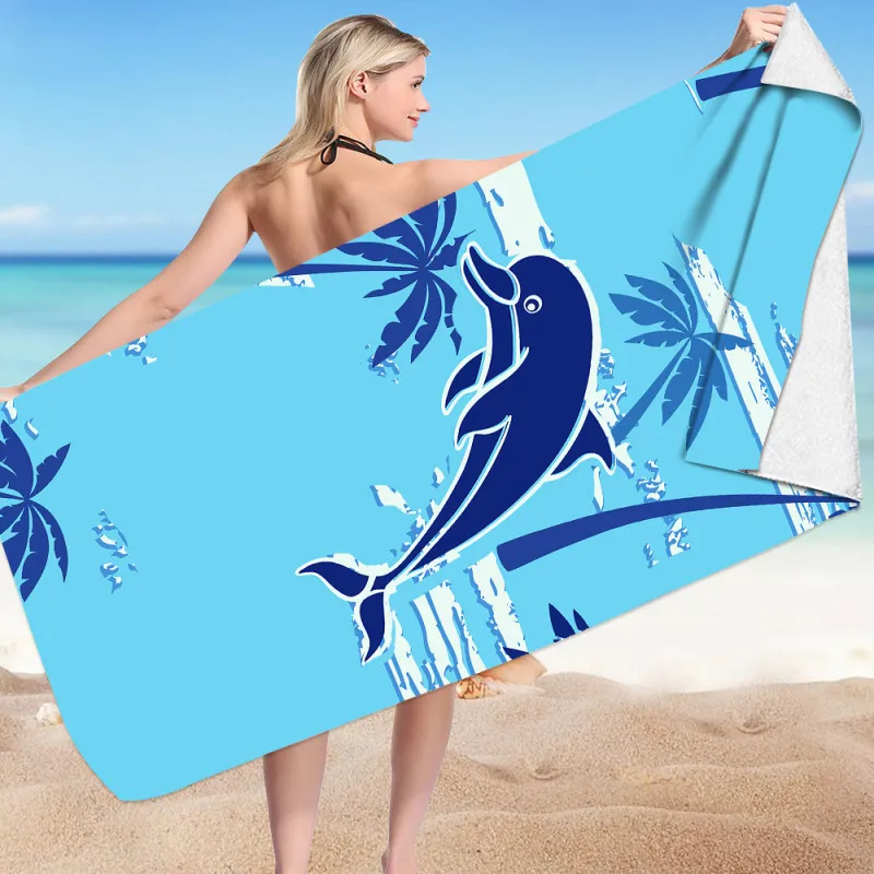 Fashion Cartoon Blue Dolphin Digital Printing Microfiber Beach Towel