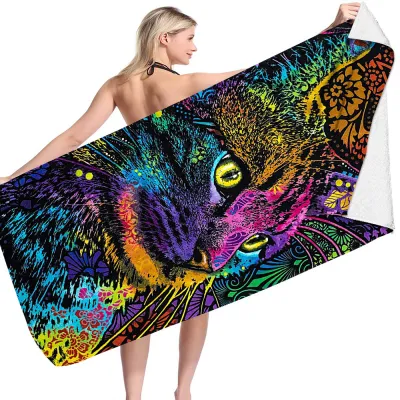 Cartoon Creative Ink Cat Printed Microfiber Beach Towel