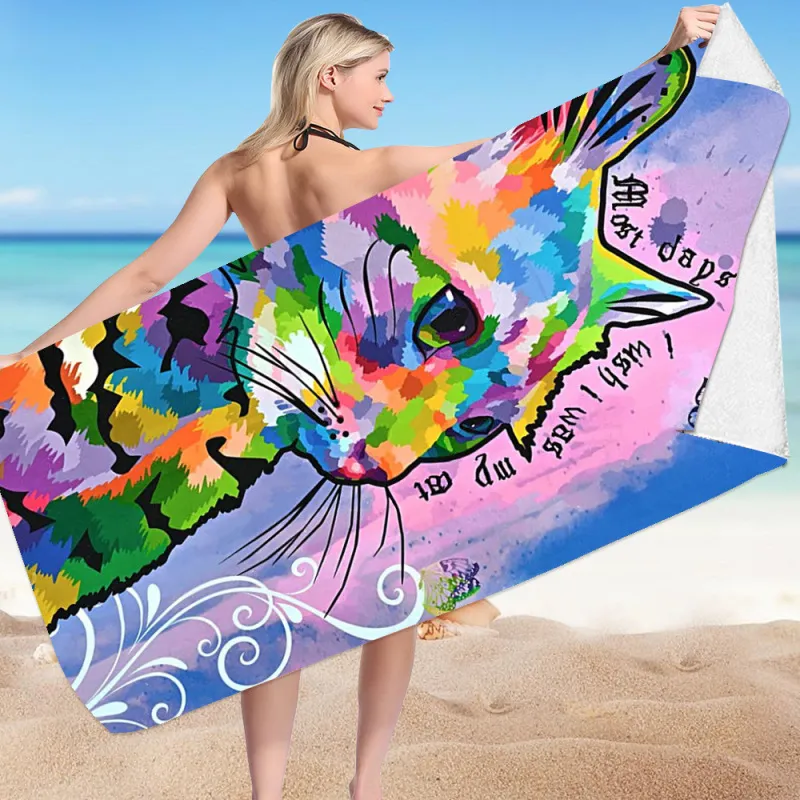 Cartoon Creative Ink Cat Printed Microfiber Beach Towel
