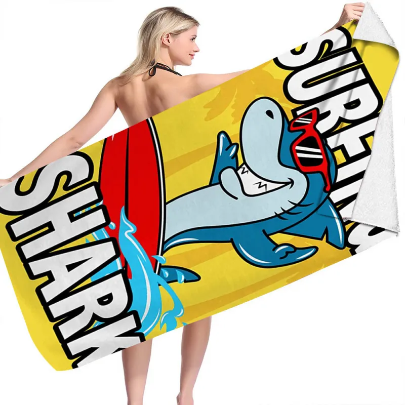 Fashion Cartoon Shark Print Microfiber Beach Towel for Women