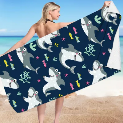Cartoon Shark Series Microfiber Beach Towel for Women