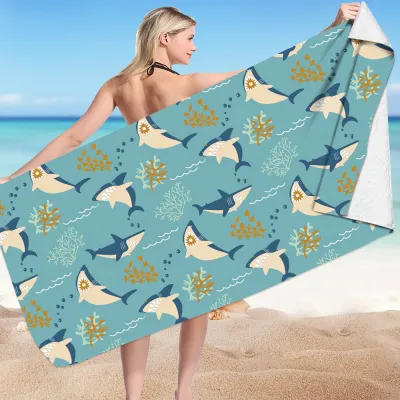 Cartoon Shark Series Microfiber Beach Towel for Women