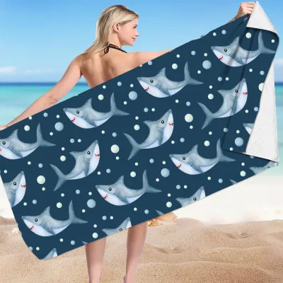 Cartoon Shark Series Microfiber Beach Towel for Women