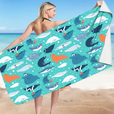 Cartoon Shark Series Microfiber Beach Towel for Women