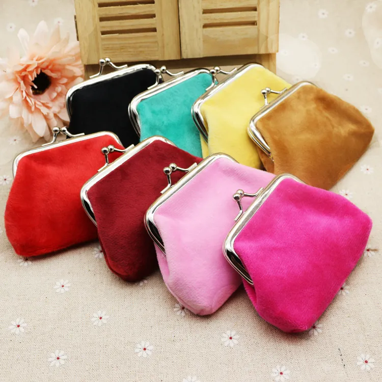 Women Fashion Candy Color Corduroy Coin Purse with Zipper Closure