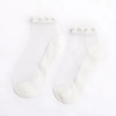 Summer Women's Casual Fashion Pearl Lace Thin Mesh Short Socks