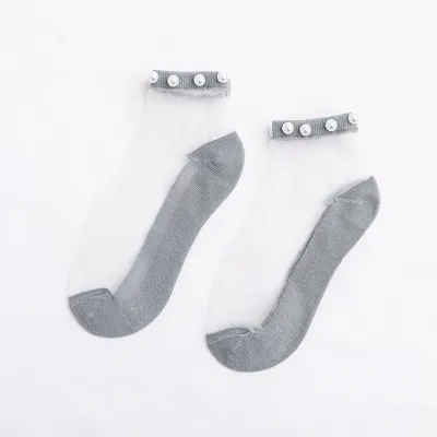 Summer Women's Casual Fashion Pearl Lace Thin Mesh Short Socks
