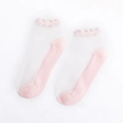 Summer Women's Casual Fashion Pearl Lace Thin Mesh Short Socks