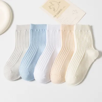Children Kids Baby Fashion Girls Solid Color Breathable Cotton Socks