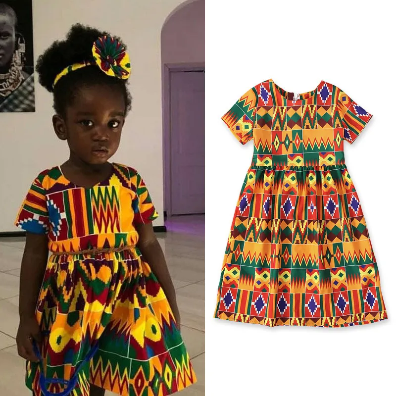 Children Kids Baby Girls Fashion Short Sleeve Bohemian Print Dress 0-3T