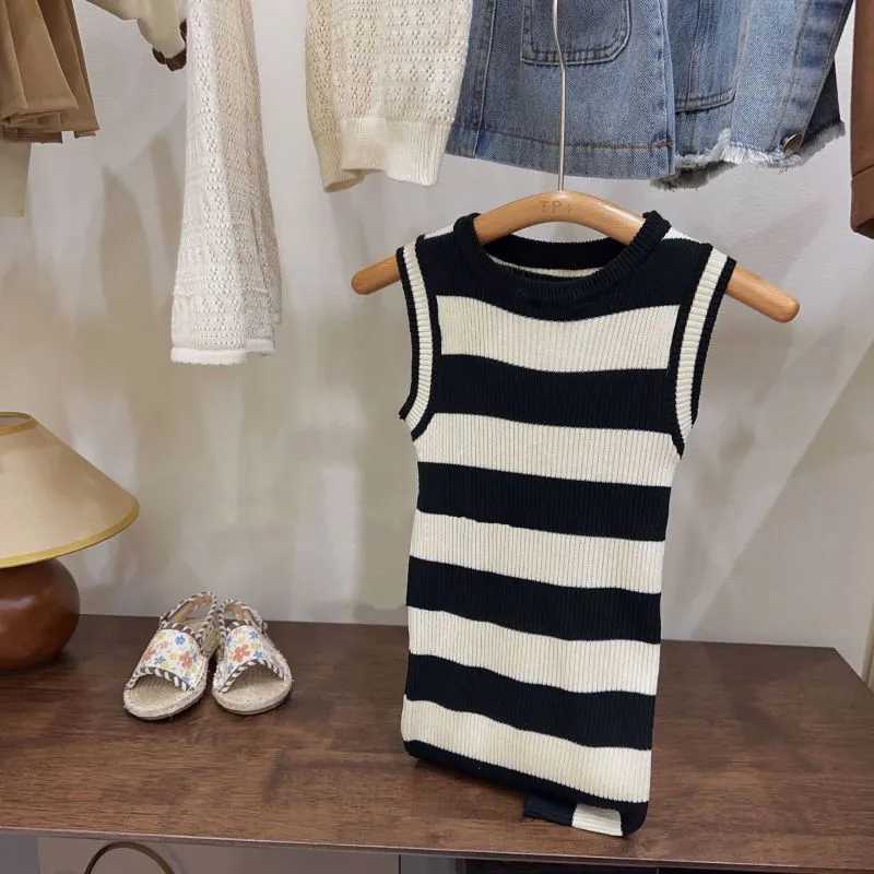 Children Kids Baby Fashion Girls Sleeveless Stripe Print Princess Dress