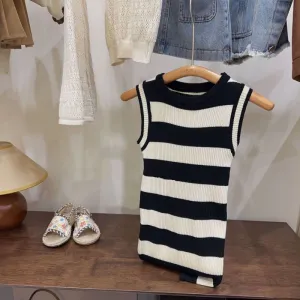 Children Kids Baby Fashion Girls Sleeveless Stripe Print Princess Dress