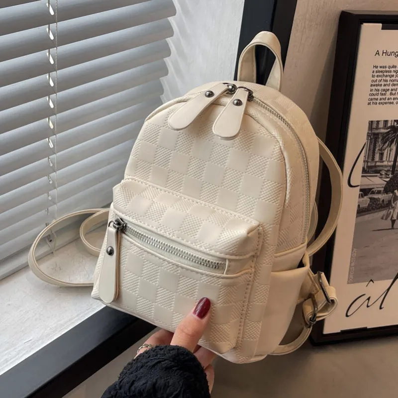 Women Fashion Solid Color Large Capacity PU Leather Backpack