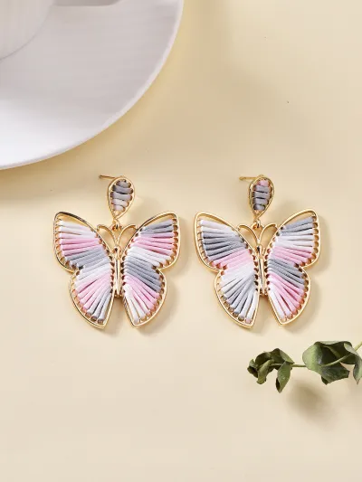Fashion Handmade Braided Butterfly Dangle Earrings Women Alloy Jewelry