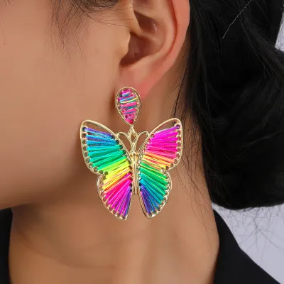 Fashion Handmade Braided Butterfly Dangle Earrings Women Alloy Jewelry