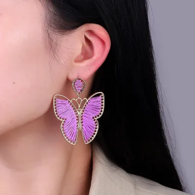 Fashion Handmade Braided Butterfly Dangle Earrings Women Alloy Jewelry