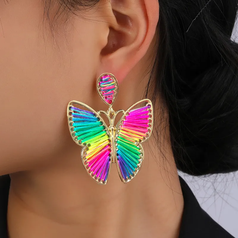 Fashion Handmade Braided Butterfly Dangle Earrings Women Alloy Jewelry
