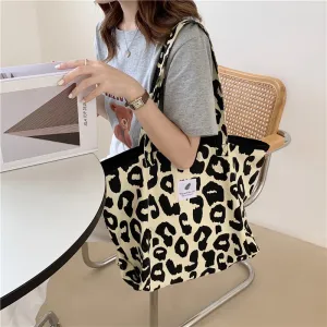 Women Fashion Leopard Large Capacity Animal Print Canvas Tote Bag