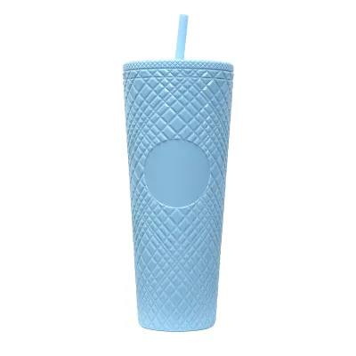 Creative Rhombic Lattice Multicolor Plastic Straw Cup with Lid for Home Kitchen