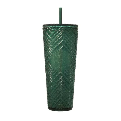 Creative Rhombic Lattice Multicolor Plastic Straw Cup with Lid for Home Kitchen