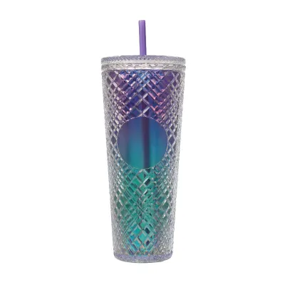 Creative Rhombic Lattice Multicolor Plastic Straw Cup with Lid for Home Kitchen