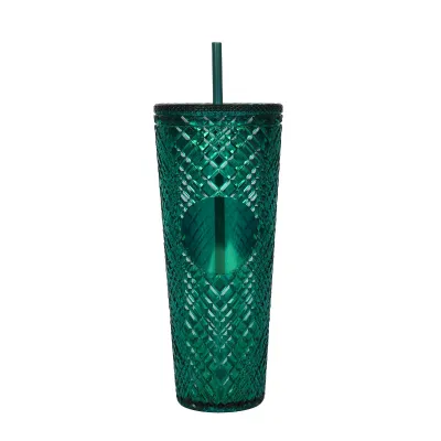 Creative Rhombic Lattice Multicolor Plastic Straw Cup with Lid for Home Kitchen
