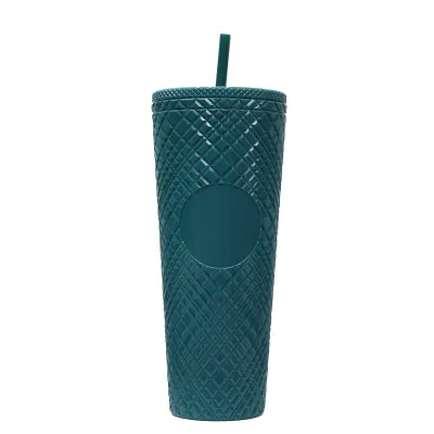 Creative Rhombic Lattice Multicolor Plastic Straw Cup with Lid for Home Kitchen