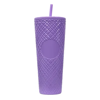 Creative Rhombic Lattice Multicolor Plastic Straw Cup with Lid for Home Kitchen
