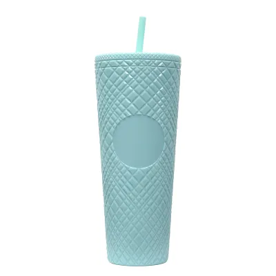 Creative Rhombic Lattice Multicolor Plastic Straw Cup with Lid for Home Kitchen