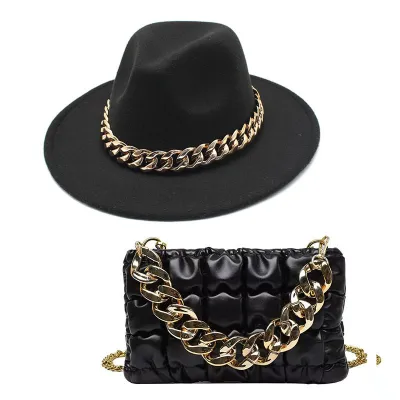 Fashion Gold Acrylic Chain Bag With Jazz Top Hat Two-Piece Set Unisex Couple Accessories