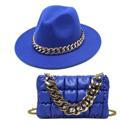 Fashion Gold Acrylic Chain Bag With Jazz Top Hat Two-Piece Set Unisex Couple Accessories