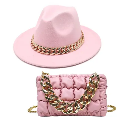 Fashion Gold Acrylic Chain Bag With Jazz Top Hat Two-Piece Set Unisex Couple Accessories