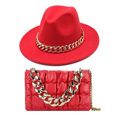 Fashion Gold Acrylic Chain Bag With Jazz Top Hat Two-Piece Set Unisex Couple Accessories