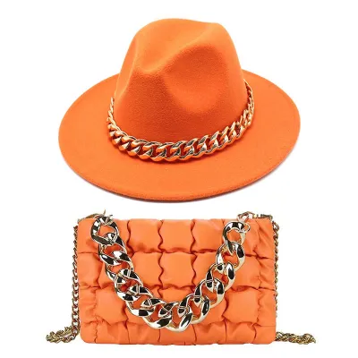 Fashion Gold Acrylic Chain Bag With Jazz Top Hat Two-Piece Set Unisex Couple Accessories