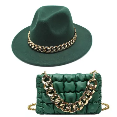 Fashion Gold Acrylic Chain Bag With Jazz Top Hat Two-Piece Set Unisex Couple Accessories
