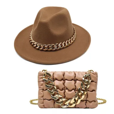 Fashion Gold Acrylic Chain Bag With Jazz Top Hat Two-Piece Set Unisex Couple Accessories