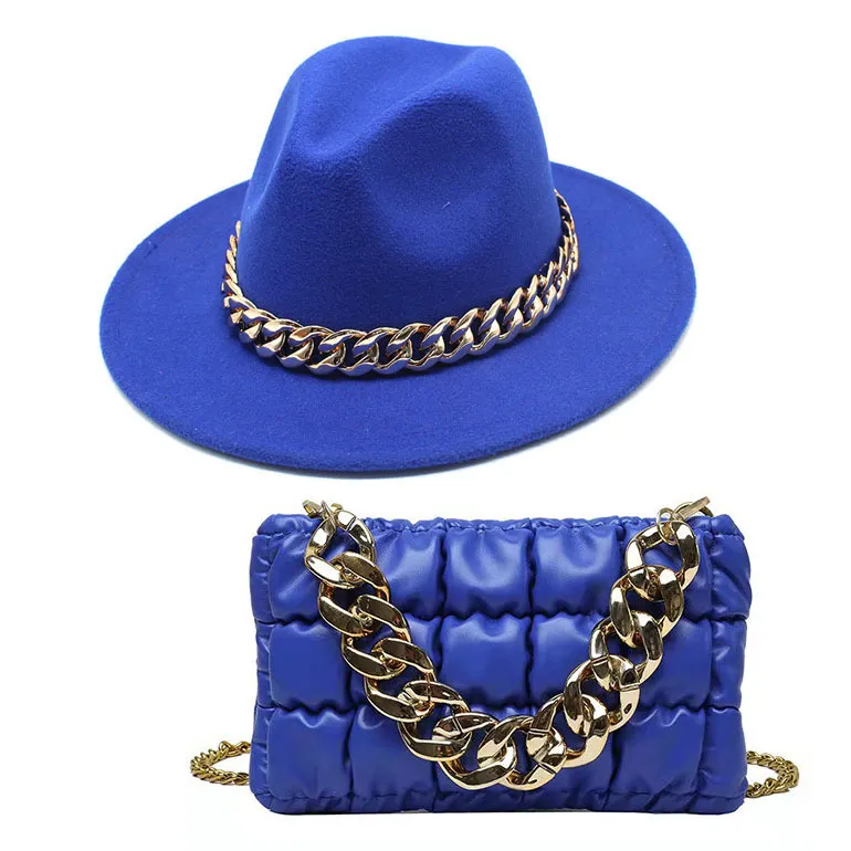 Fashion Gold Acrylic Chain Bag With Jazz Top Hat Two-Piece Set Unisex Couple Accessories
