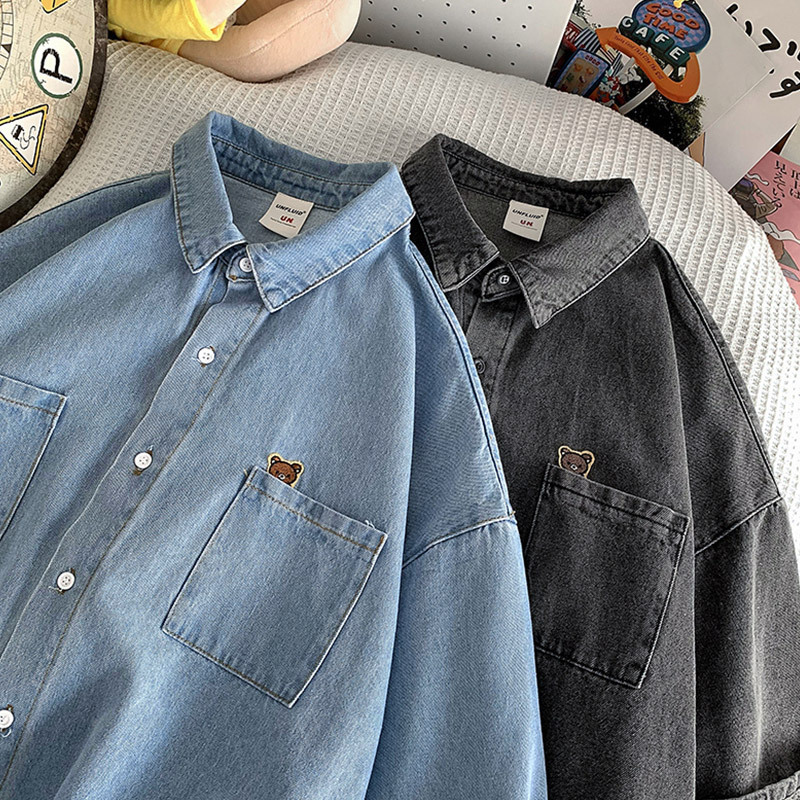 Wholesale Men'S Casual Loose Short Sleeve Denim Shirt