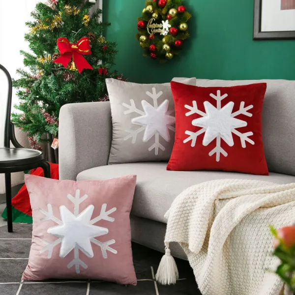 Fashion Christmas Decoration Home Snowflake Embroidery Velvet Throw Pillow Cover