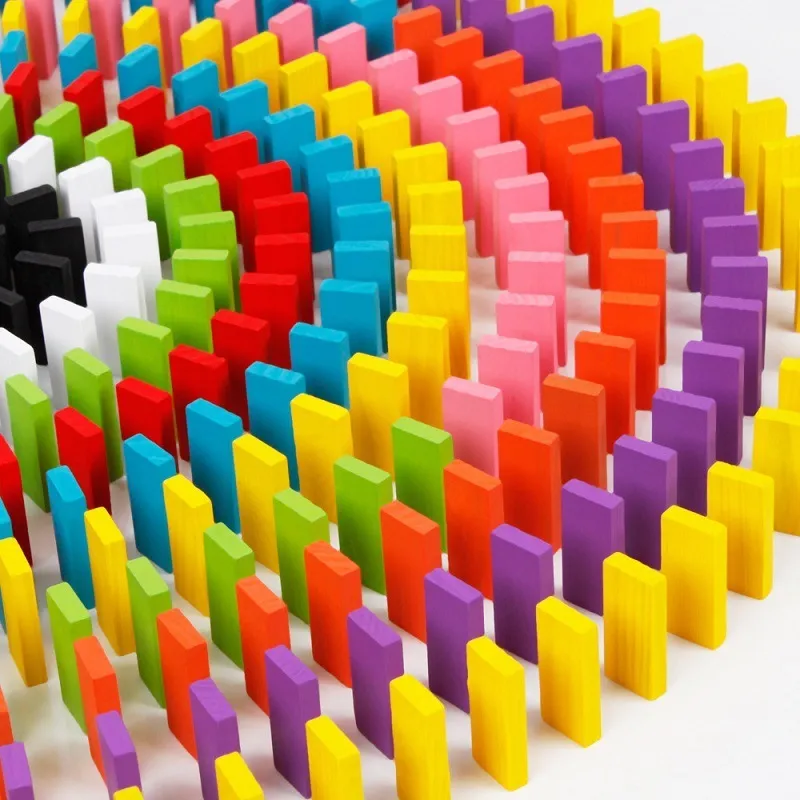 120pcs Children Wooden Rainbow Domino Blocks Set Educational Toy for Kids Early Learning Creative Building