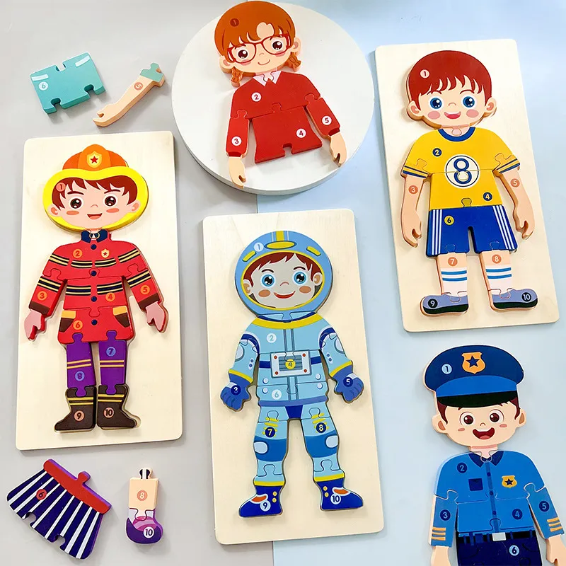 Children's Educational Cartoon Character 3D Wooden Jigsaw Puzzle