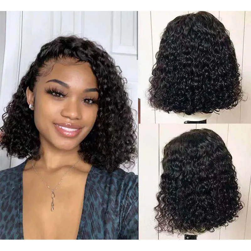 Women's Fashion Front Lace Handwoven Short Curly High Temperature Silk Wig Head Cover
