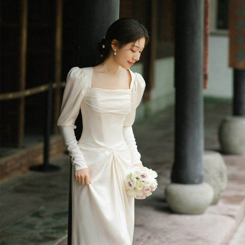 Wholesale Korean Style Women Wedding Satin Long Sleeve Temperament