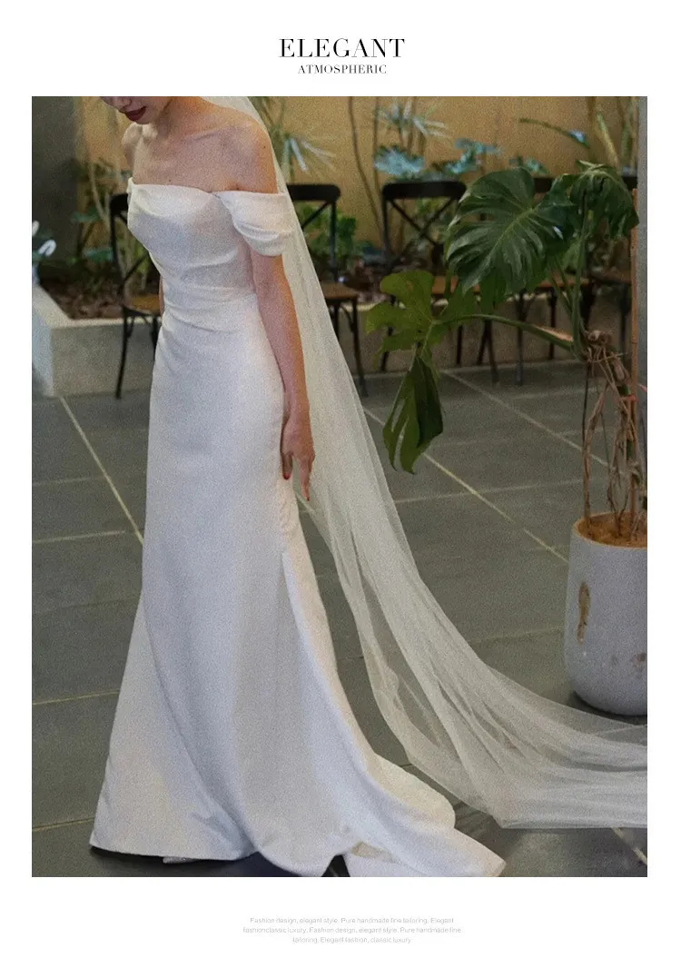  Light Wedding Dress Satin Women's White Simple Fishtail Bride  Bra Trailing Wedding Dress : Clothing, Shoes & Jewelry