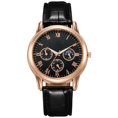 Men's Casual Business Three Eyes Round Dial Alloy Pin Buckle Waterproof Quartz Watch