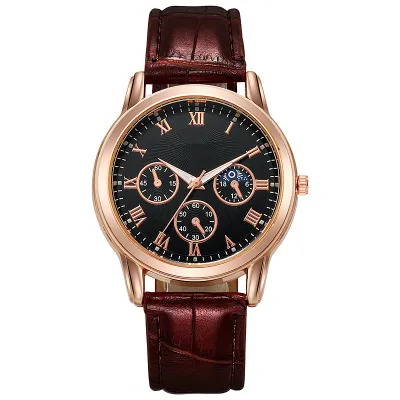 Men's Casual Business Three Eyes Round Dial Alloy Pin Buckle Waterproof Quartz Watch