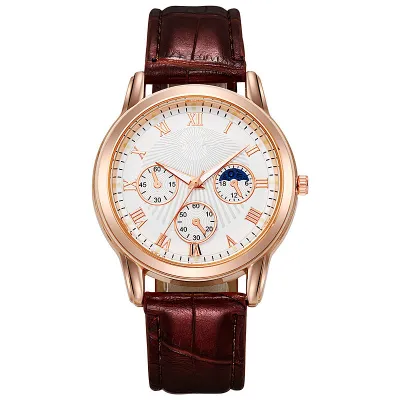 Men's Casual Business Three Eyes Round Dial Alloy Pin Buckle Waterproof Quartz Watch
