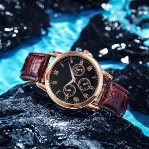 Men's Casual Business Three Eyes Round Dial Alloy Pin Buckle Waterproof Quartz Watch